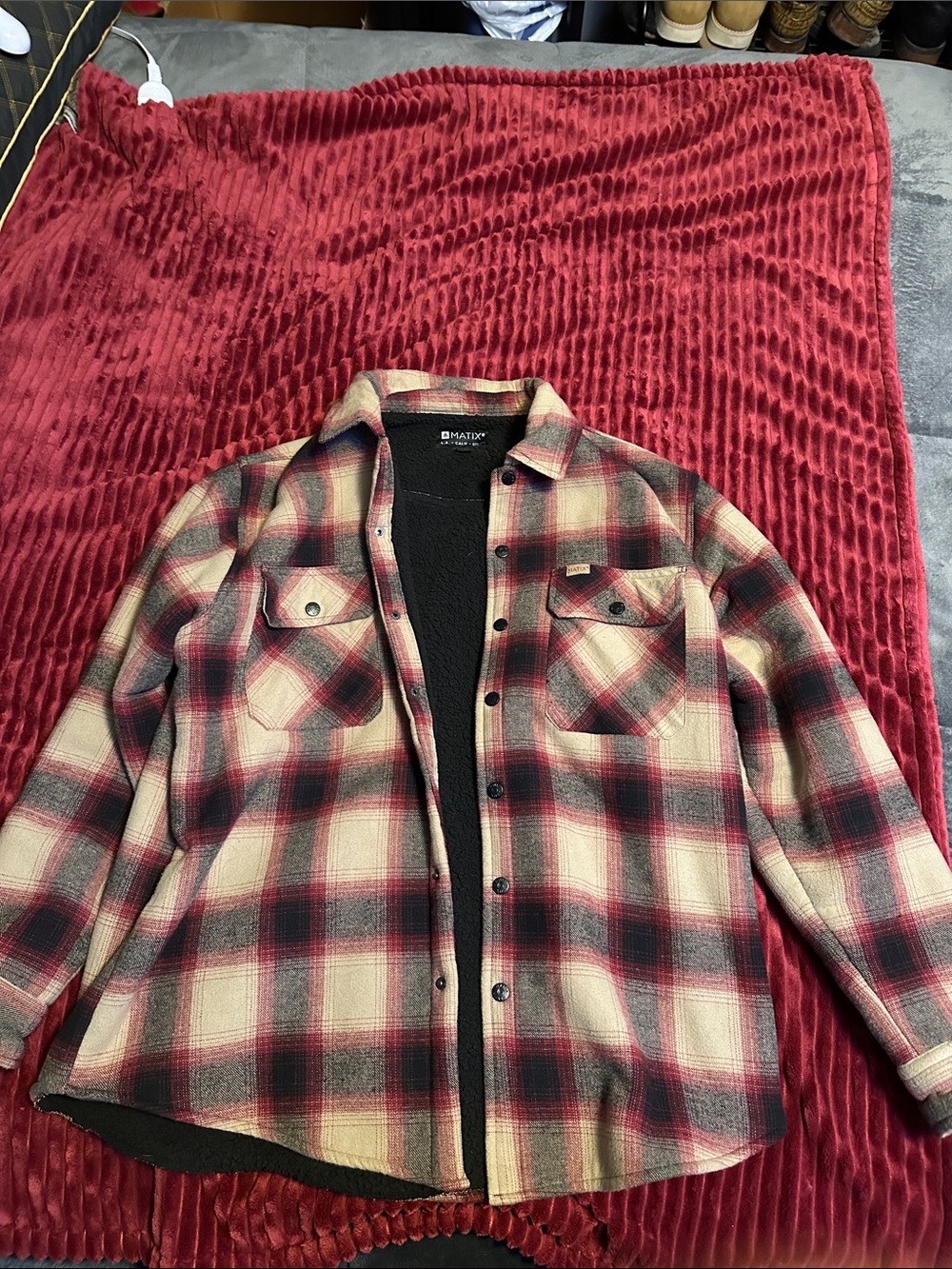 Matix Red Black Cream Plaid Lightweight Shirt Jacket